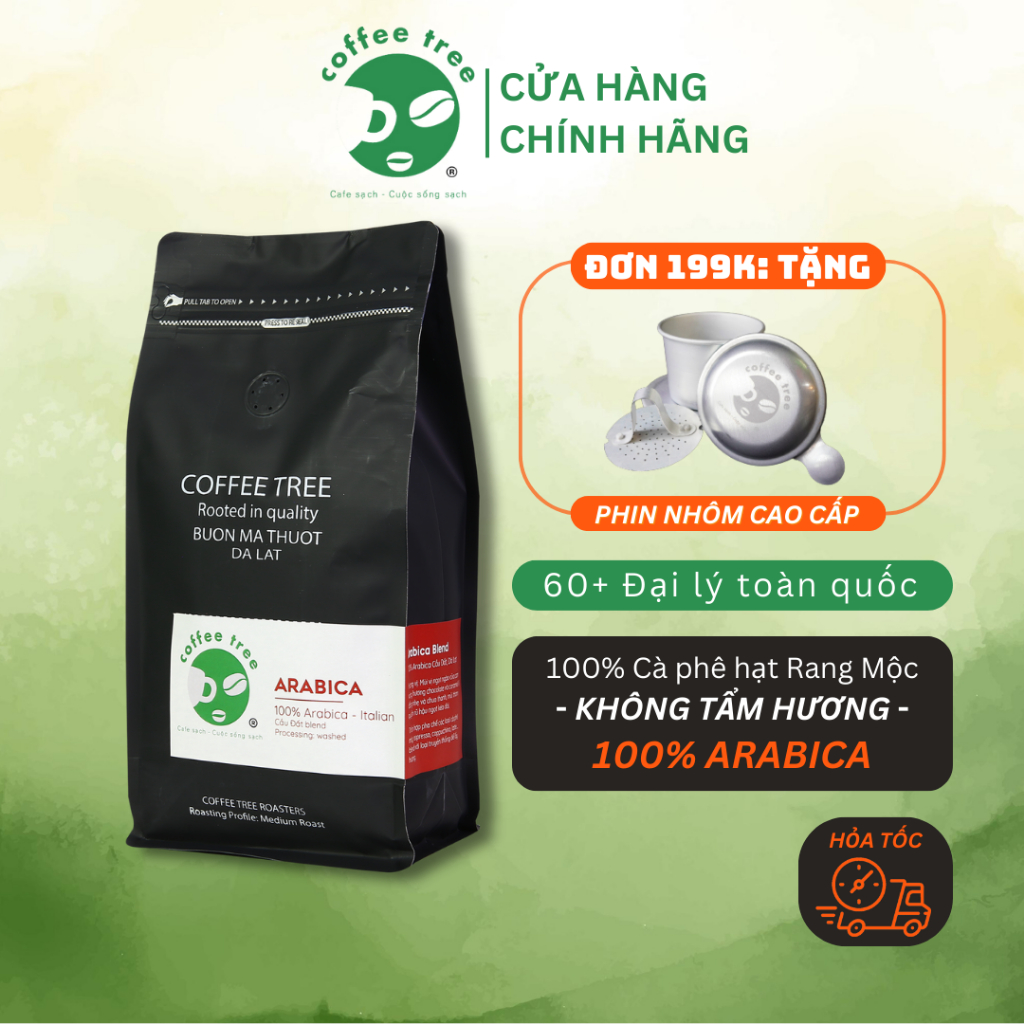 [TẶNG QUÀ ĐƠN 199K] Cà phê Arabica Việt Nam, Cafe Rang xay Nguyên chất Đậm vừa Medium, Arabica 100% - COFFEE TREE