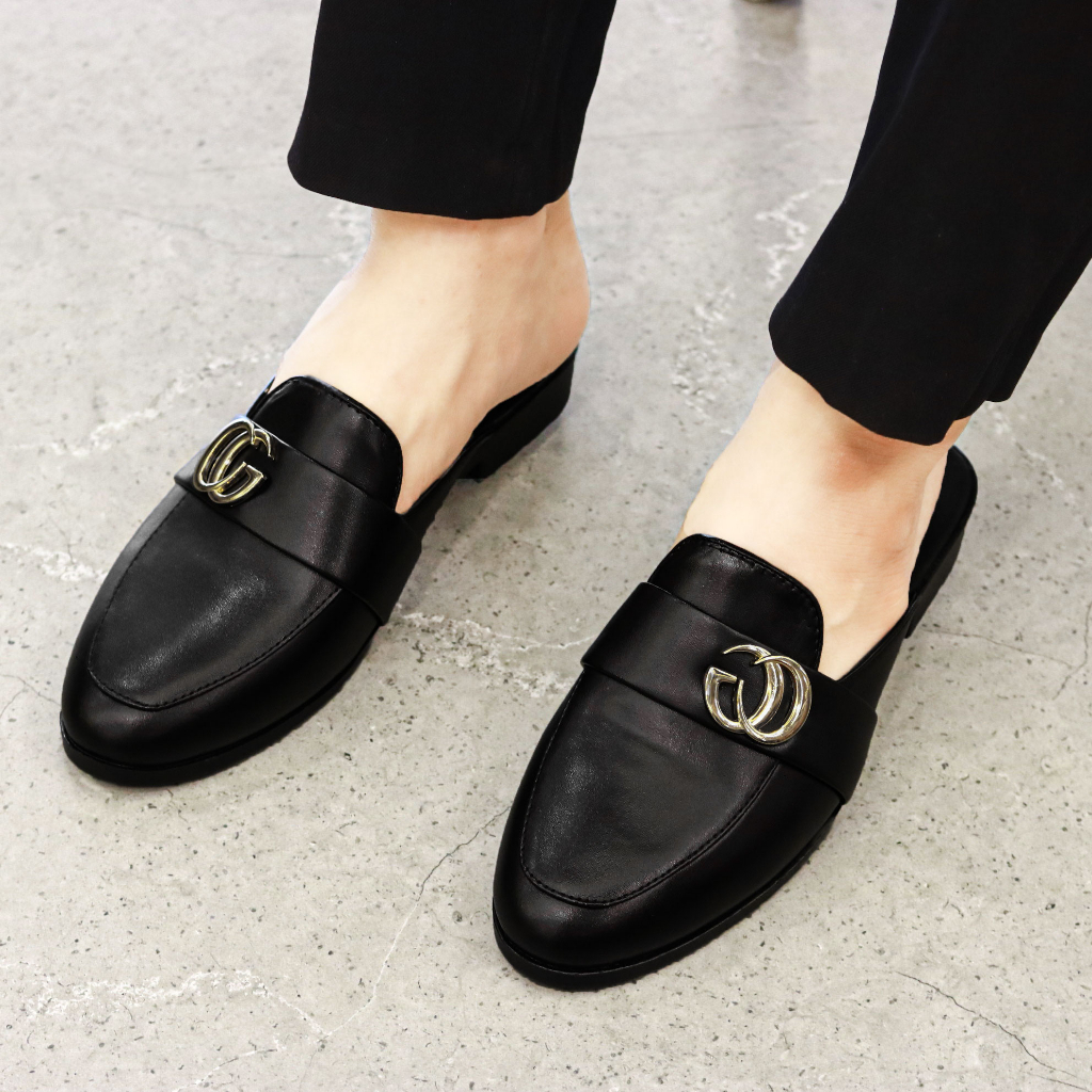 Giày sục nam có đai ngang chữ GC, sục da nam nâng chiều cao 3cm mã L219