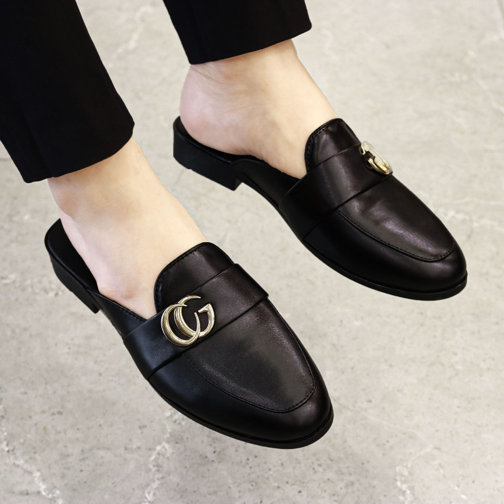 Giày sục nam có đai ngang chữ GC, sục da nam nâng chiều cao 3cm mã L219