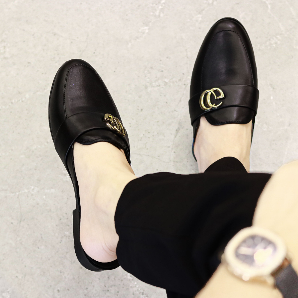 Giày sục nam có đai ngang chữ GC, sục da nam nâng chiều cao 3cm mã L219