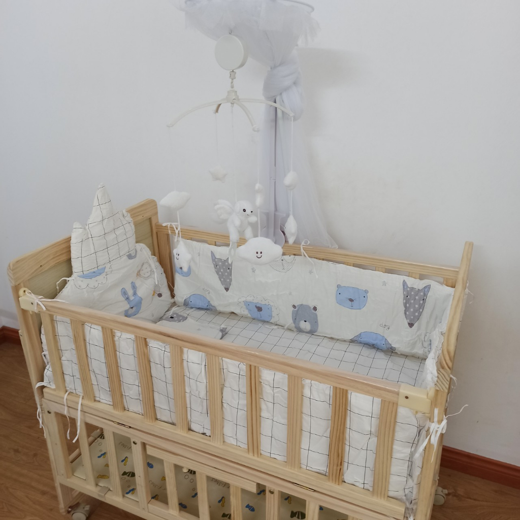 Cũi Gỗ Cho Bé 2 Tầng . Nôi Cũi Cho Bé 6in1 Quây Cũi Hoàng Gia-Kiwi.baby.shop