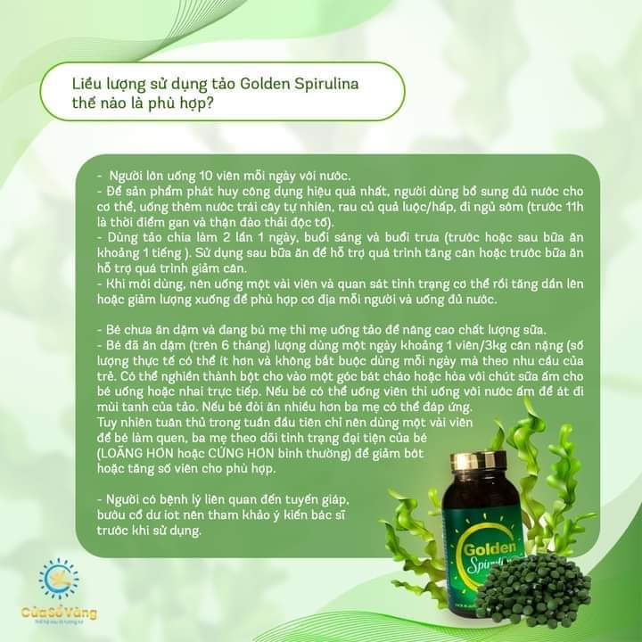 Tảo xoắn Golden Spirulina 1100 viên Cho Ba Mẹ Cửa Sổ Vàng