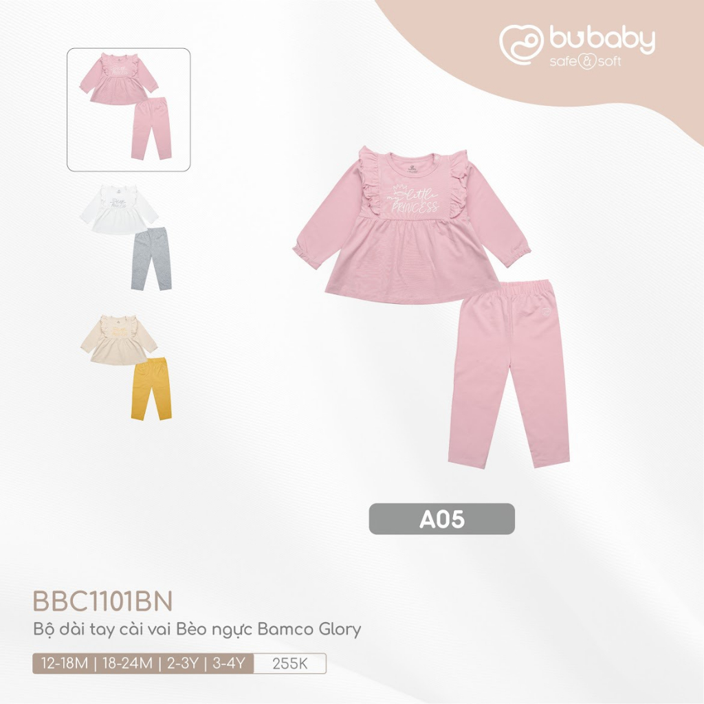 Bộ dài tay Bamboo Cotton 5 màu Bu, Bu baby cho bé 6m -4Y