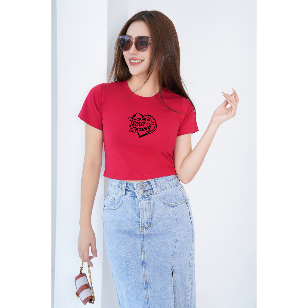 Áo croptop ôm in hình trái tim - Áo laptop kiểu chất Cotton LOZA CR6381