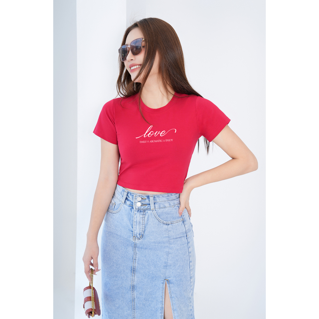 Áo croptop ôm in chữ love - Áo laptop thời trang ôm body chất Cotton LOZA CR6384