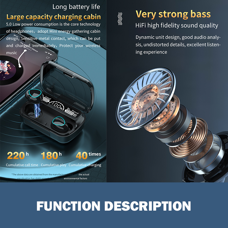 Hàng tồn kho tại địa phương Tai nghe Bluetooth M10 Pin trâu 3500maH Âm thanh chân thực, đèn led đẹp, hộp sạc có màn hình