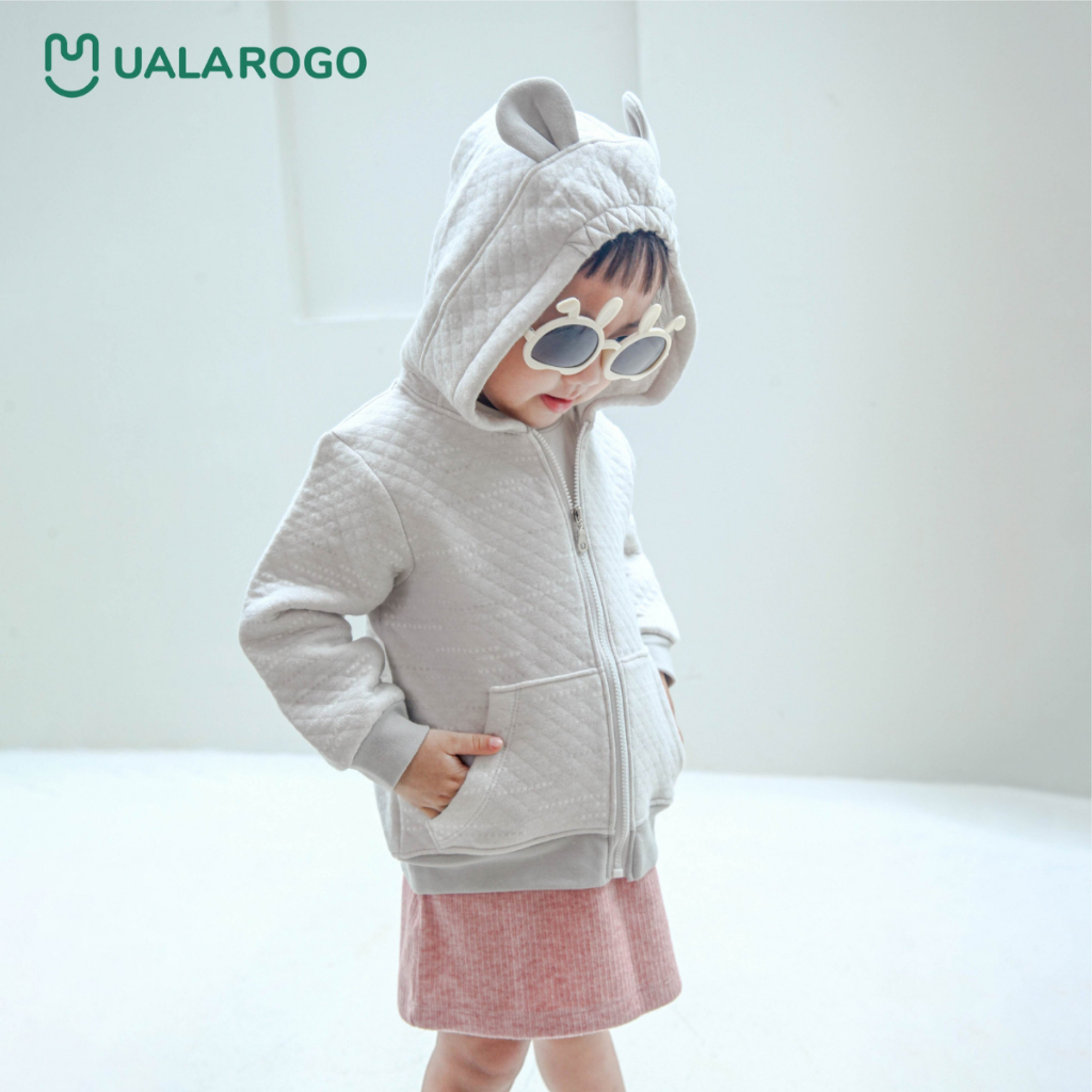 Áo khoác trần bông cho bé Ualarogo 6 tháng - 4 tuổi vải Cotton nỉ có mũ giữ ấm thoáng khí mềm mại 3661