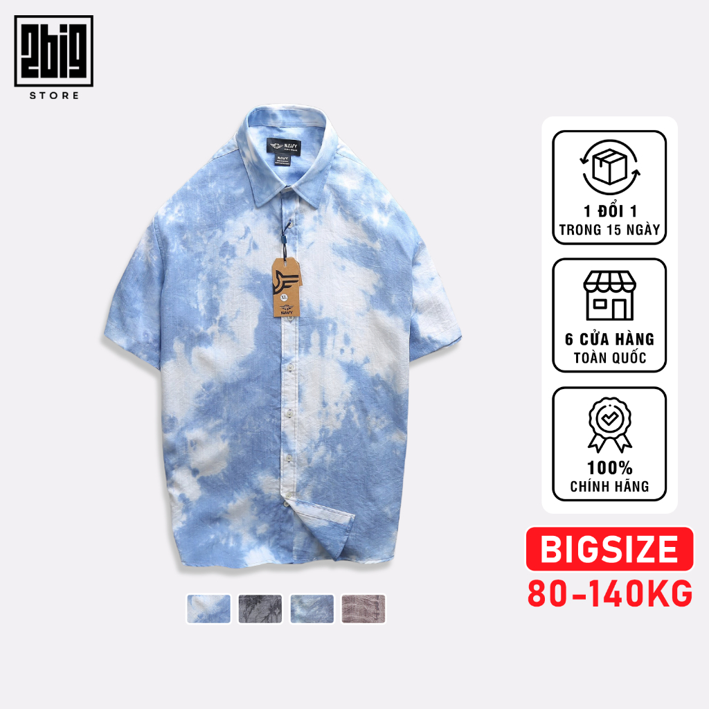 BIGSIZE NAM 80-140KG ÁO SƠ MI NGẮN LOANG MÀU SN013 2BIG NAVY STAR