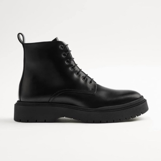 Giày boots da màu đen đế dày Zara authentic CHUNKY size 40