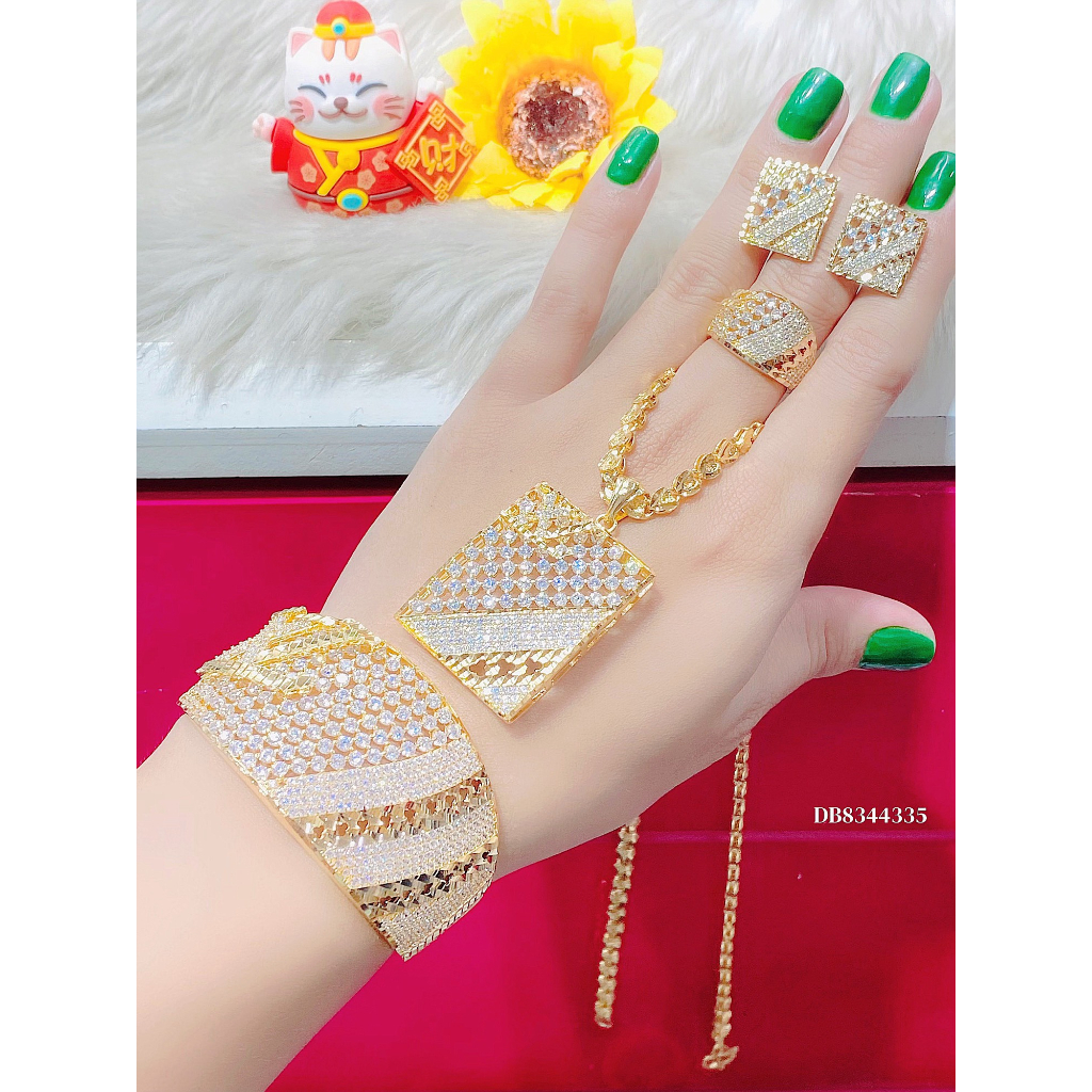 Bộ Trang Sức 5 Món Mặt Hoa Bản To Mạ Vàng Bền Màu - Trang Sức Queen