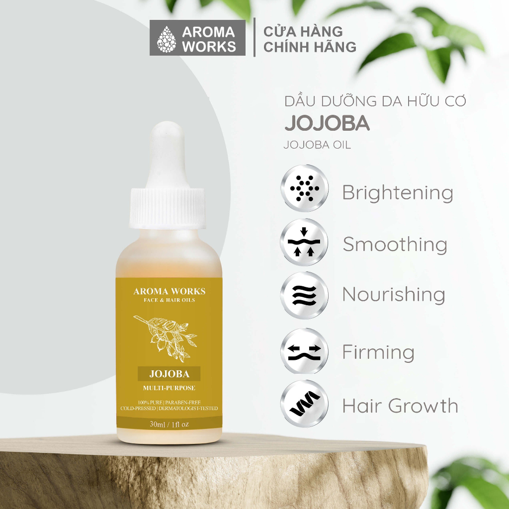Dầu Jojoba Aroma Works Face & Hair Oil, cấp ẩm, mờ nếp nhăn