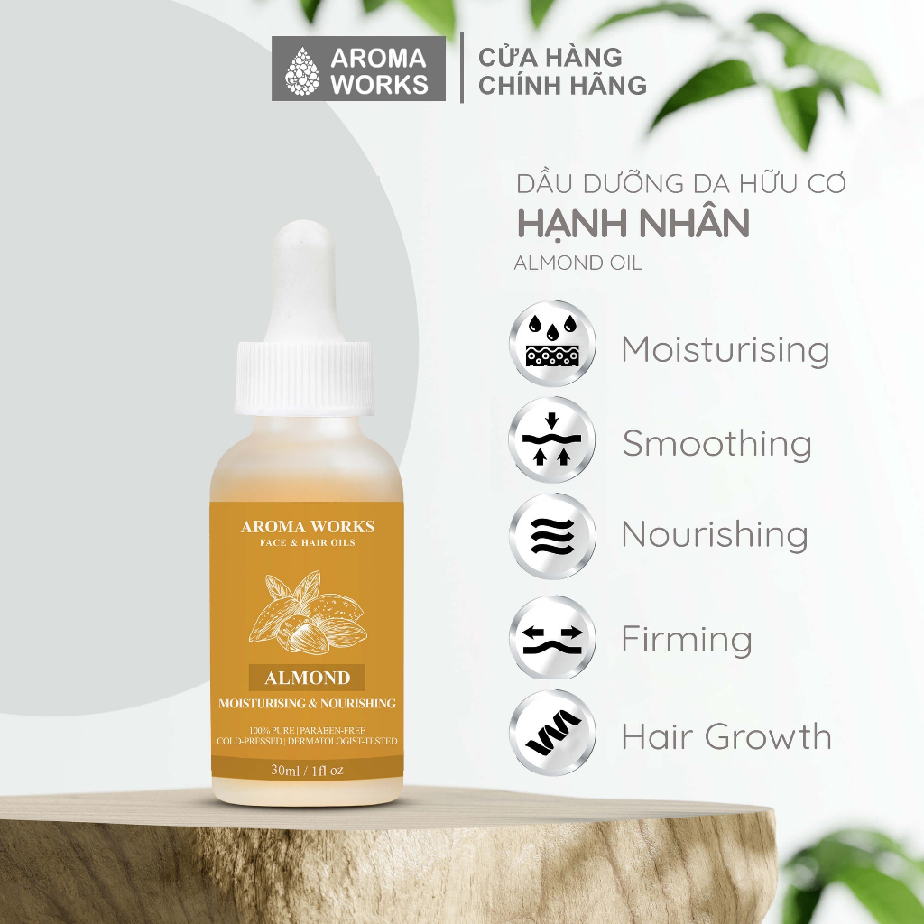 Dầu Hạnh Nhân Aroma Works Face & Hair Oil Almond, cấp ẩm, dưỡng mi, tẩy tế bào chết | BigBuy360 - bigbuy360.vn