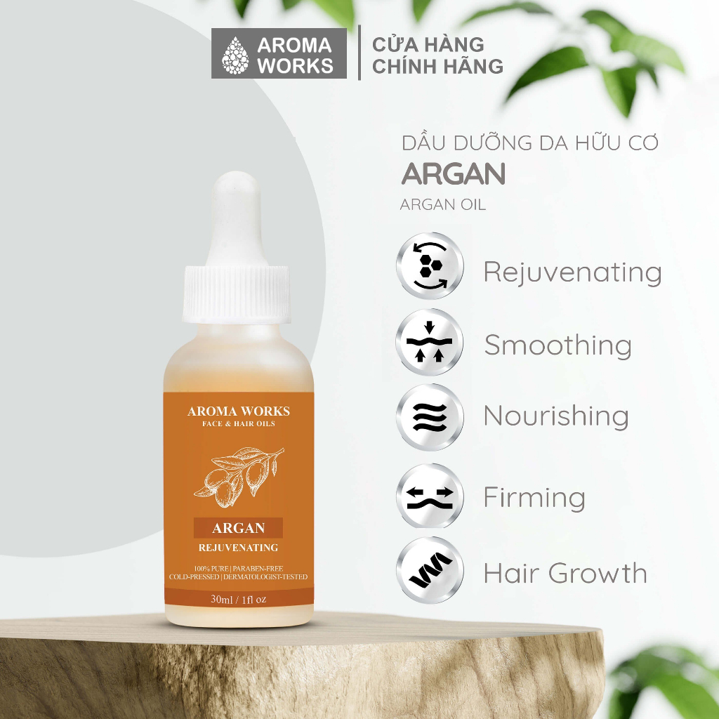 Dầu Argan Aroma Works Face & Hair Oil - Trẻ hóa da, chống lão hóa da | BigBuy360 - bigbuy360.vn