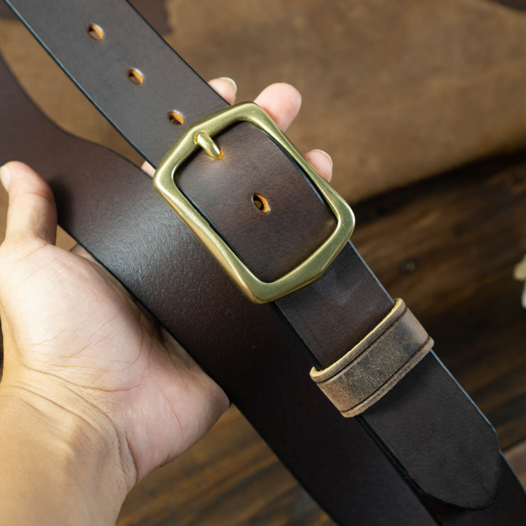 Thắt lưng nam Da bò nguyên miếng tặng đinh đục | Khoá đồng thau nguyên chất BC2