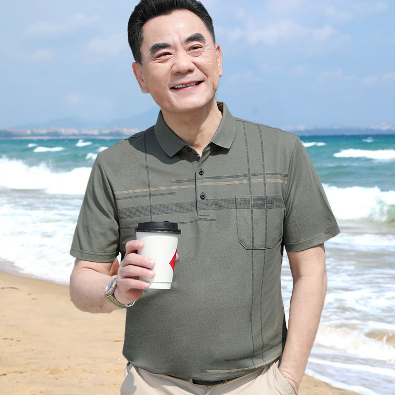 Áo thun kiểu PoLo Nam trung niên vải mát, co giãn không xù