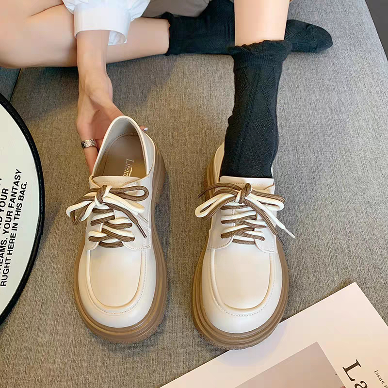 Giày lolita HÔLÔ KÉP đế bằng 4p màu đen/kem buộc dây hot trend mới đẹp  _ GIÀY UMI