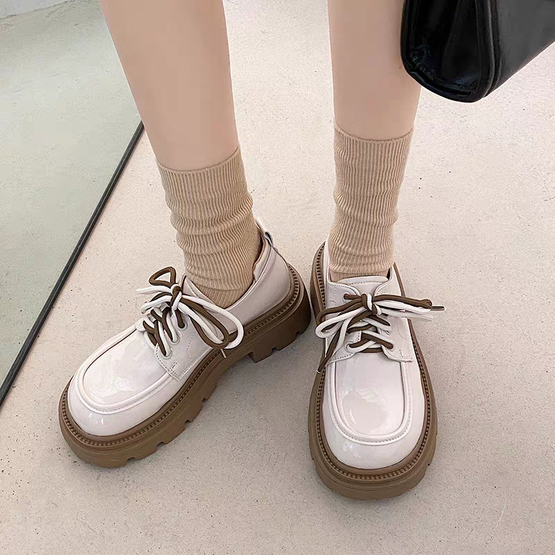 Giày lolita HÔLÔ KÉP đế bằng 4p màu đen/kem buộc dây hot trend mới đẹp  _ GIÀY UMI