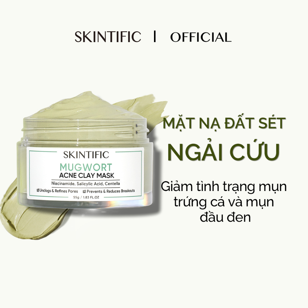 Combo mặt nạ sáng da Mặt nạ đất sét ngải cứu cải 55g +Gel dưỡng ẩm sáng da 5% MSH Niacinamide SKINTIFIC 30g