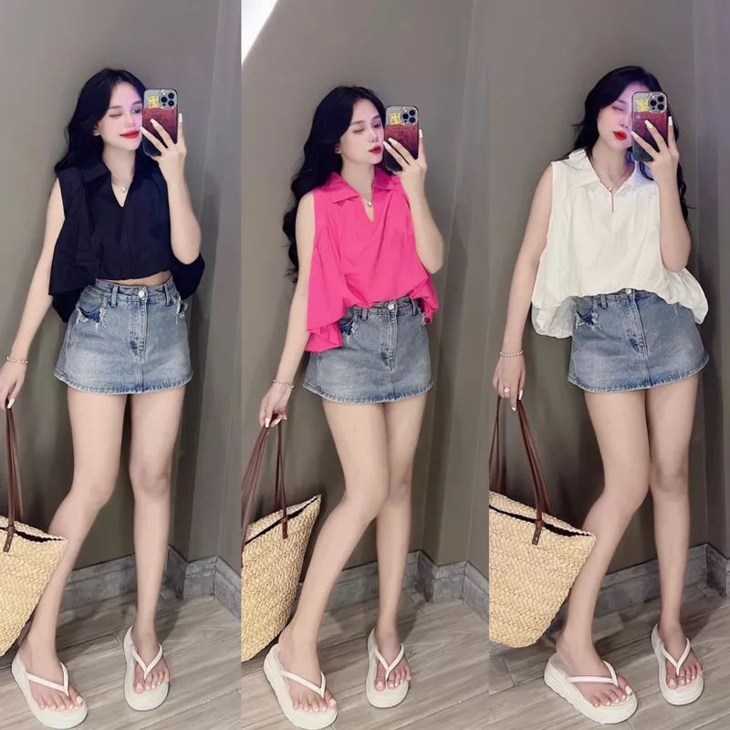 Áo kiểu nữ trái bí cổ sơmi phong cách năng động 1991x shop