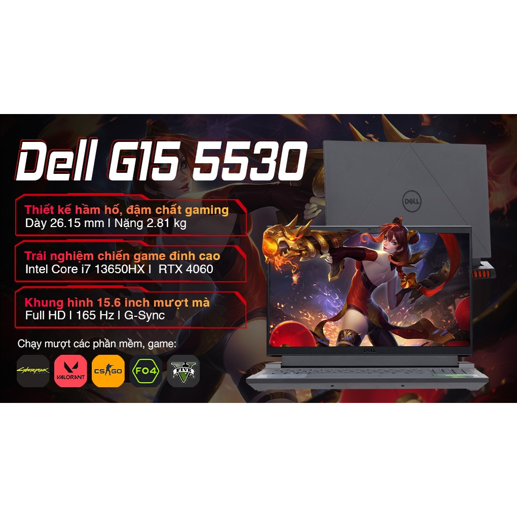 Laptop Dell Gaming G15-5530 GR4060 i7-13650HX, 512GB, 16GB, 15.6''FHD, Win 11
