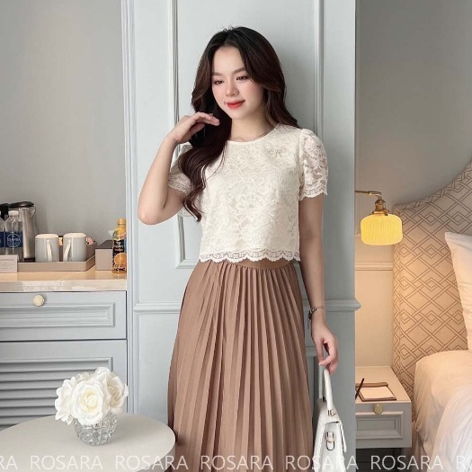 Áo Sơ Mi Ren Hoa Cổ Tròn Ngắn Tay Dáng Lửng Thời Trang Nữ Rosara SM192