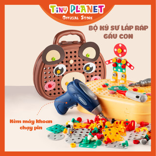 Bộ vali đồ chơi kỹ sư lắp ráp gấu con cho bé kèm tua vít điện
