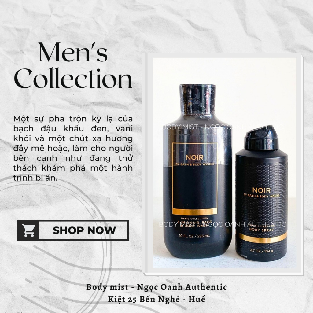 Sữa tắm nam & xịt thơm body spray mùi NOIR Bath & Body Works chuẩn auth