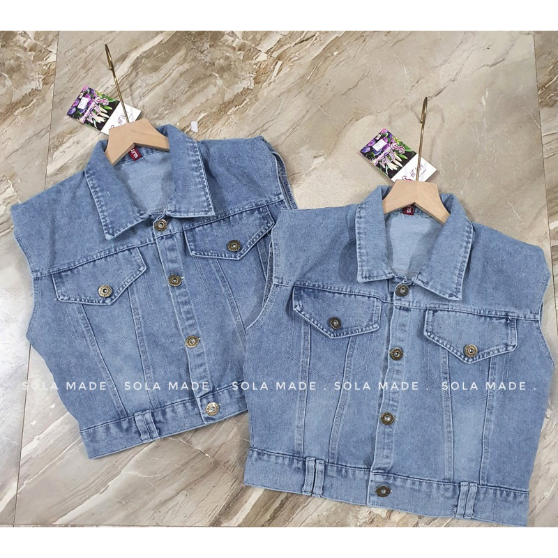 Áo Ghile jean không tay cho nữ, áo gile bò DENIM xanh, dáng ngắn vừa, áo jean nữ cá tính ảnh thật cuối