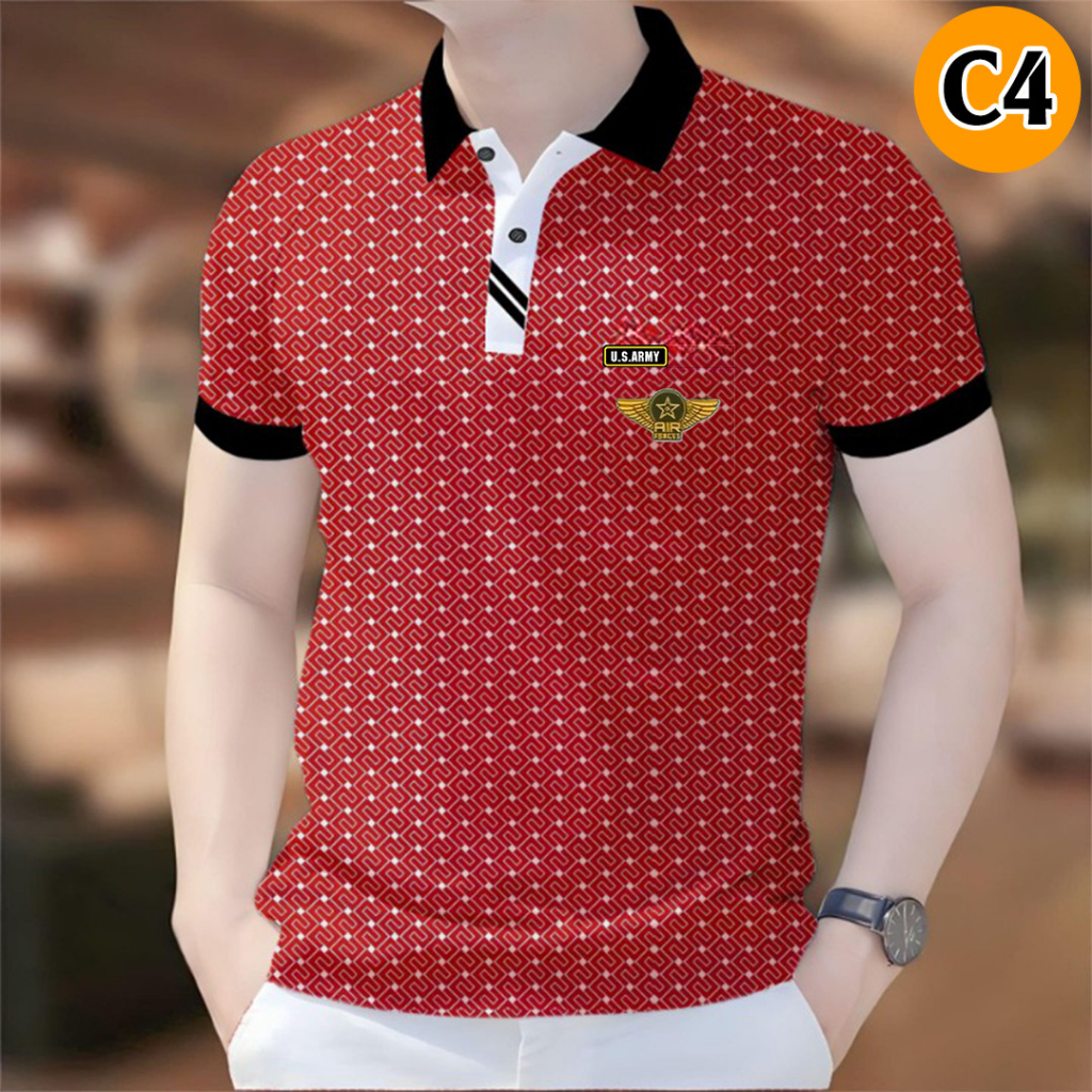 Mẫu 14 ,Áo PoLo Họa Tiết Hoa Văn Tay Ngắn In Hình Phong Cách Mỹ , Chất Liệu Vải Mát , Thời Trang Mùa Hè Dành Cho Nam