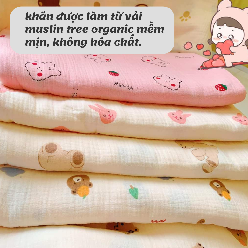 Khăn sữa xô Muslin organic siêu mềm mại, an toàn cho bé
