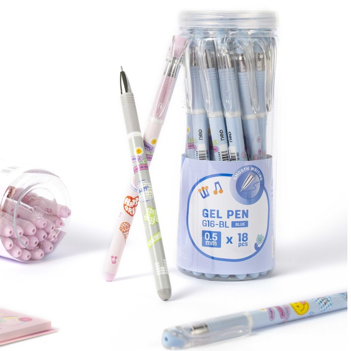 Bút bi gel văn phòng Deli CG16 mực đen/tím ngòi 0.5mm học sinh mực đều nét chữ đẹp