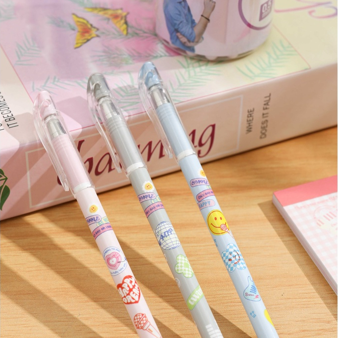 Bút bi gel văn phòng Deli CG16 mực đen/tím ngòi 0.5mm học sinh mực đều nét chữ đẹp