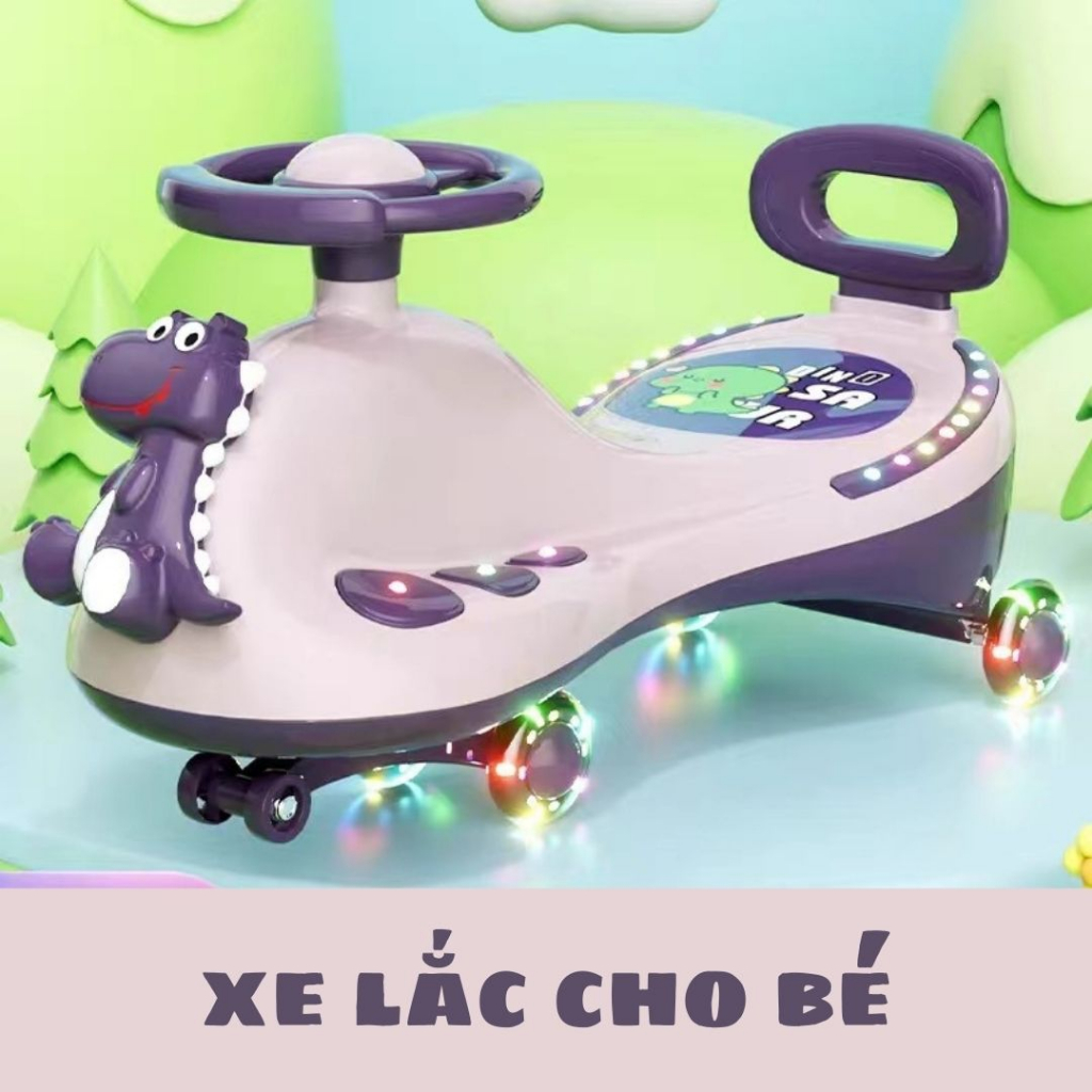 Xe lắc khủng long kiêm cả chòi chân có chỗ gác chân nhạc và đèn nháy , hàng cao cấp .