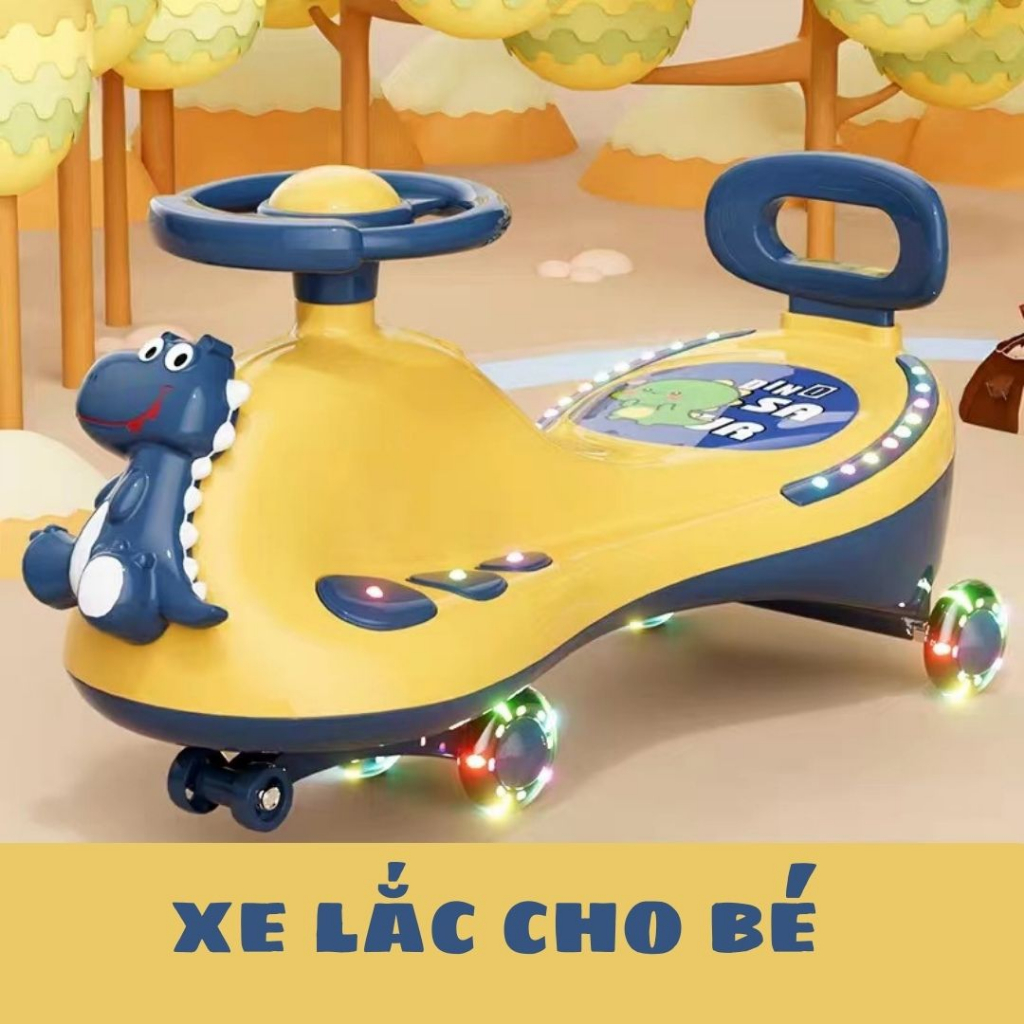 Xe lắc khủng long kiêm cả chòi chân có chỗ gác chân nhạc và đèn nháy , hàng cao cấp .