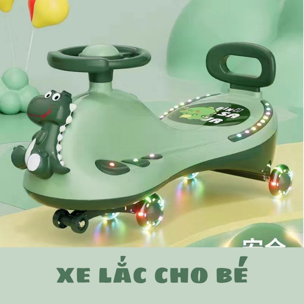 Xe lắc khủng long kiêm cả chòi chân có chỗ gác chân nhạc và đèn nháy , hàng cao cấp .