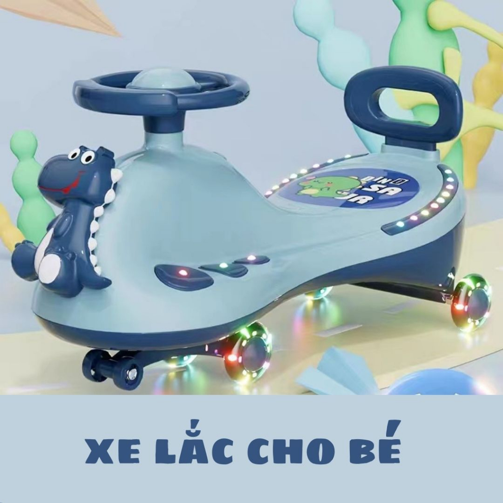 Xe lắc khủng long kiêm cả chòi chân có chỗ gác chân nhạc và đèn nháy , hàng cao cấp .