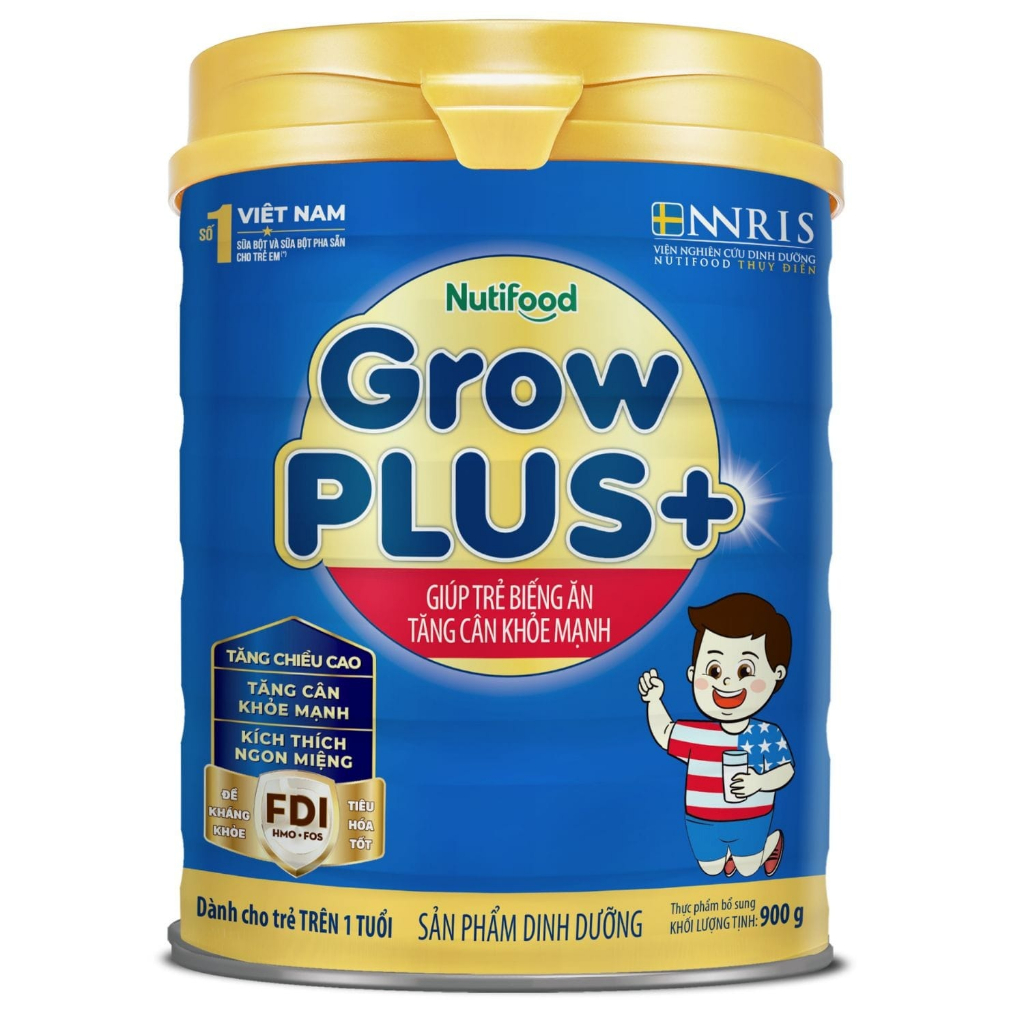 Lon sữa Nutifood Grow plus+ xanh 900g cho trẻ suy dinh dưỡng thấp còi, giúp trẻ tăng cân,