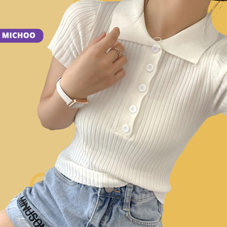 Áo Len MICHOO ngắn tay cổ cúc cổ bẻ cổ dáng polo nhiều màu