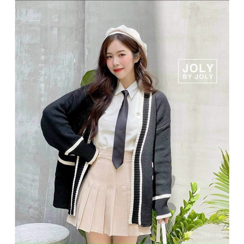 PASS | ÁO KHOÁC CARDIGAN ĐEN VIỀN TRẮNG
