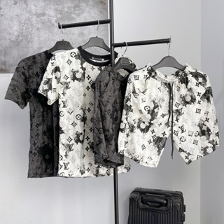 Bộ quần áo thun nam cổ tròn, áo quần thun tay ngắn phối họa tiết LV, rách, chất liệu xốp nhung thoáng mát