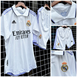 Set Bộ quần áo thể thao bóng đá nam nữ ngắn tay vải gai thái clb realmadrid áo trắng quần trắng mùa giải 2022 2023