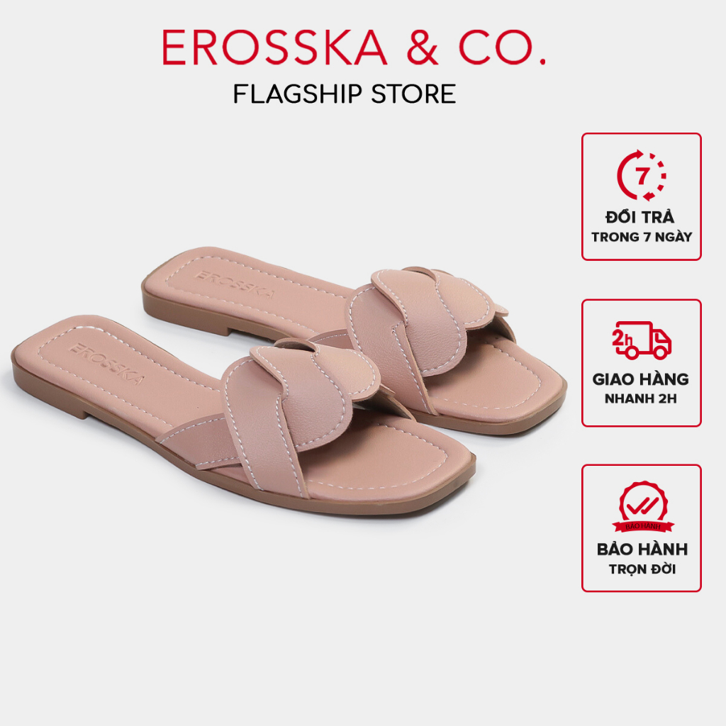 Erosska - Dép nữ thời trang đế bằng quai ngang kiểu dáng đơn giản màu hồng - DE071