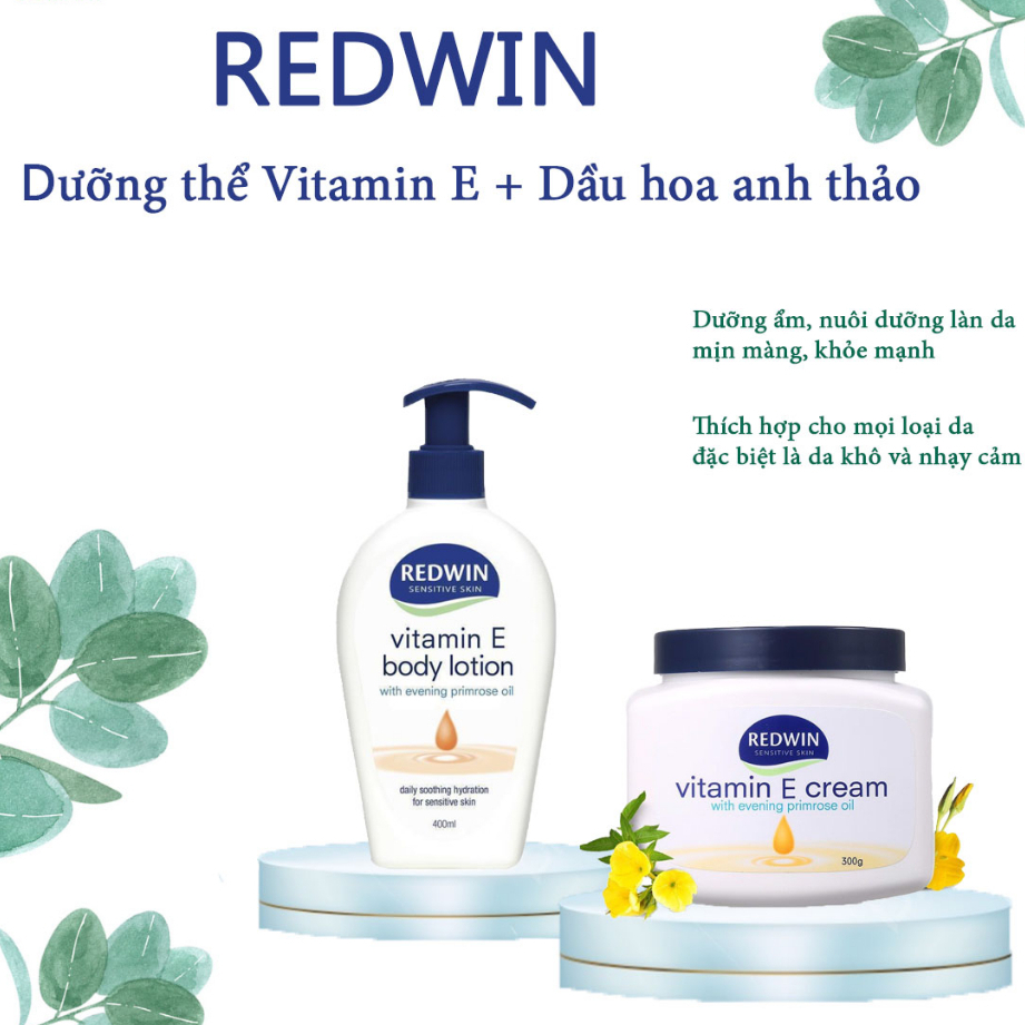 Sữa dưỡng thể REDWIN Sensitive Skin Sorbolene Moisturiser Vitamin E 1 lít dưỡng ẩm và làm sáng da toàn thân