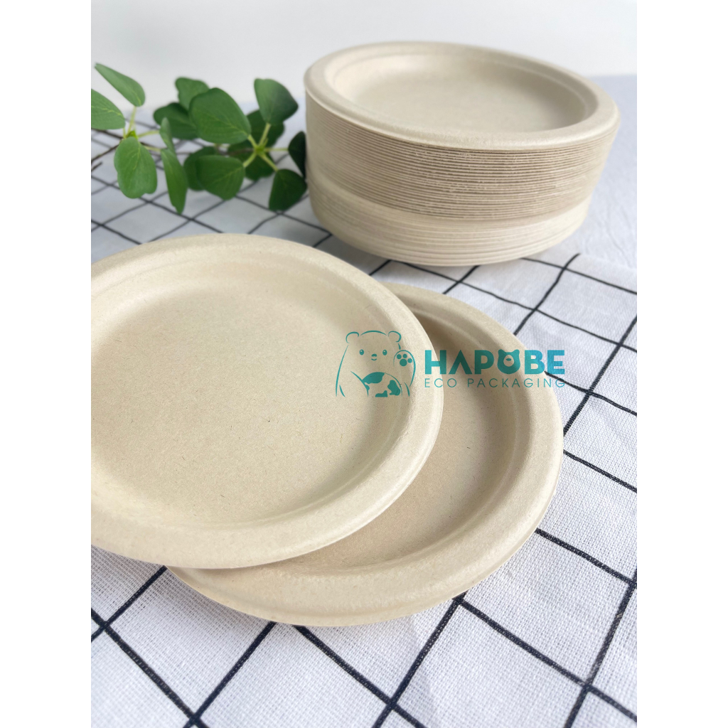 Combo 50 chiếc đĩa bã mía màu nâu dùng 1 lần 6 in BKZ006