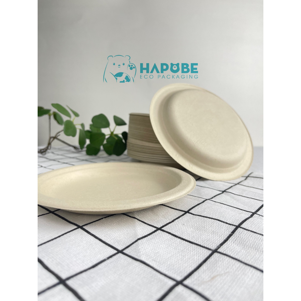 Combo 50 chiếc đĩa bã mía màu nâu dùng 1 lần 6 in BKZ006