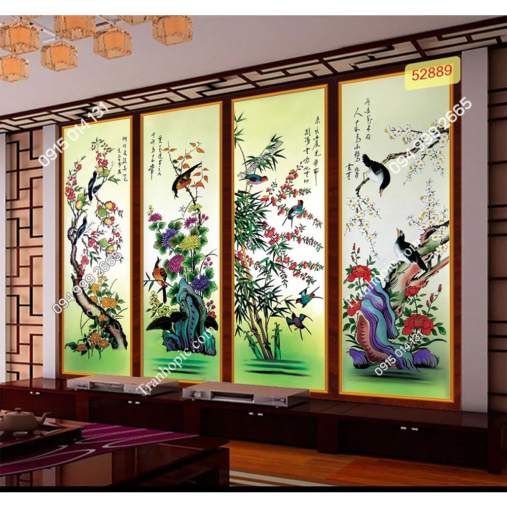 Tranh dán tường tứ quý hoa và chim 52889