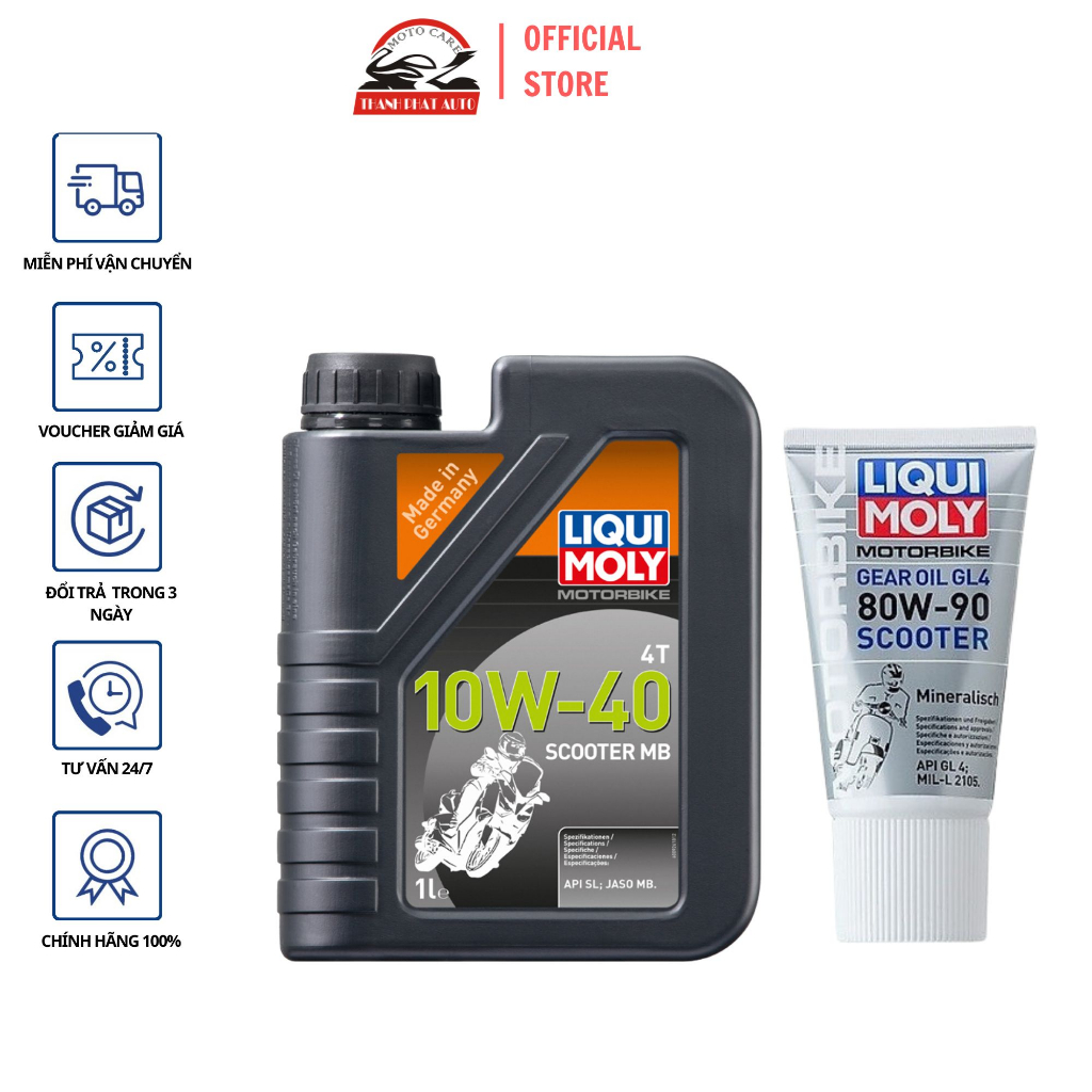 Combo nhớt xe tay ga Liqui Moly Scooter 10W-40 1L và nhớt hộp số Liqui Moly Gear Oil 80W-90 150ml