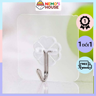 Móc dán tường trong suốt siêu dính, móc treo tường chịu lực tốt, kích thước 6x6cm