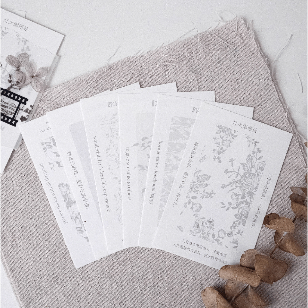 meohime 𓃠 Hãng Jenny Studio - Set 6 tờ note tone trắng xám basic trang trí sổ planner, bulletjournal