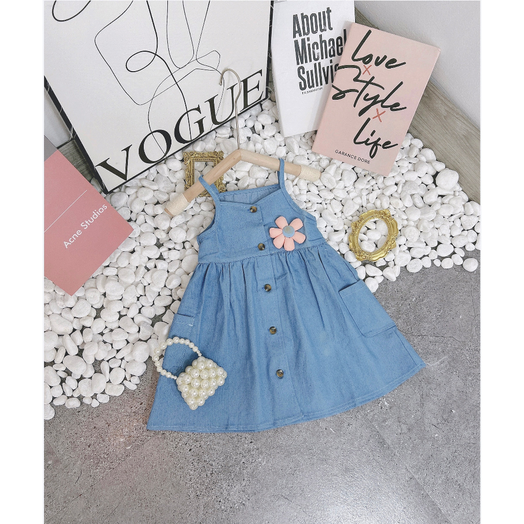 Váy bò 2 dây đính hoa - cho bé gái - A25